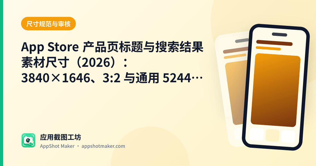 App Store 产品页标题与搜索结果素材尺寸(2026):3840×1646、3:2 与通用 5244×2950